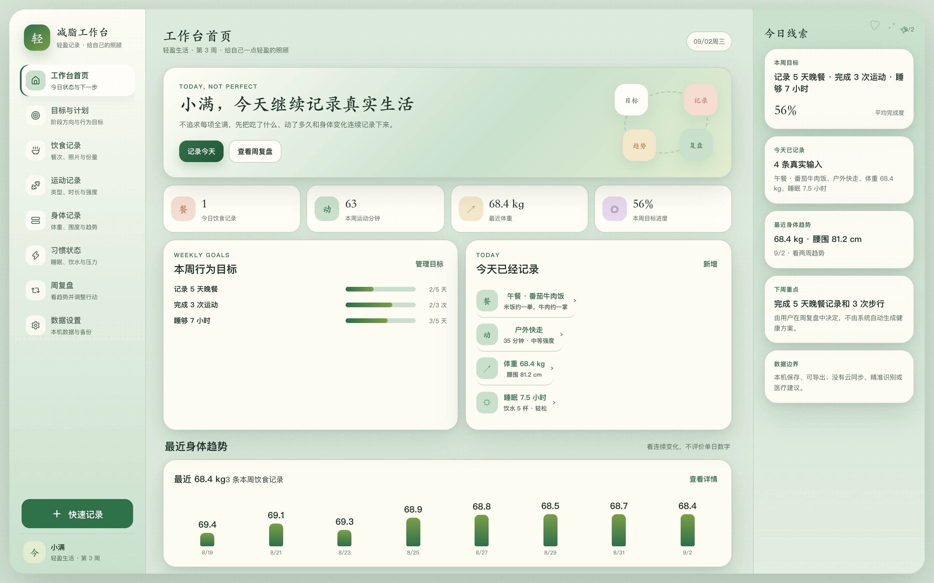 减脂瘦身工作台真实页面预览